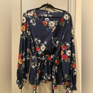 Floral Faux Wrap Top 3X